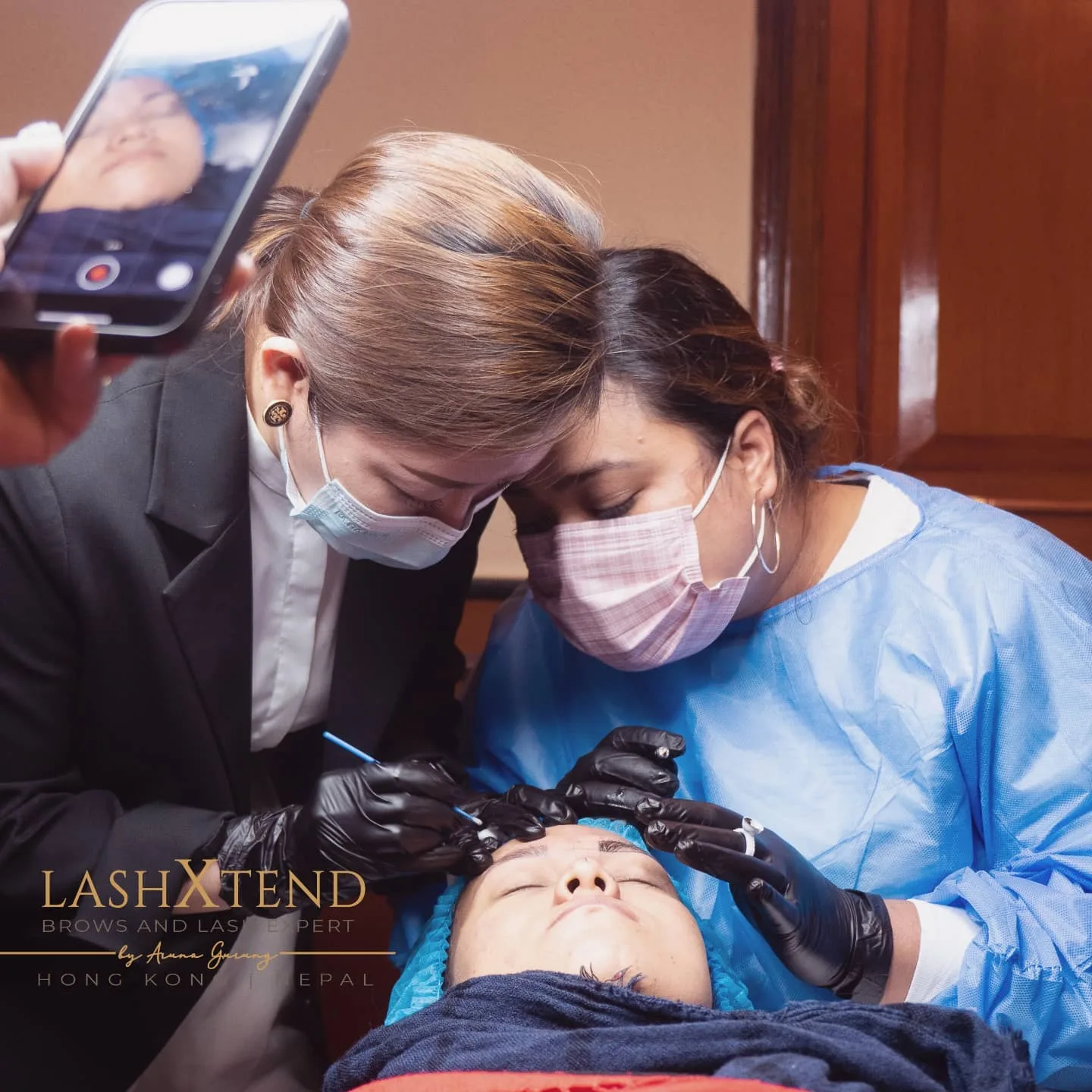 Aruna Gurung performing microblading