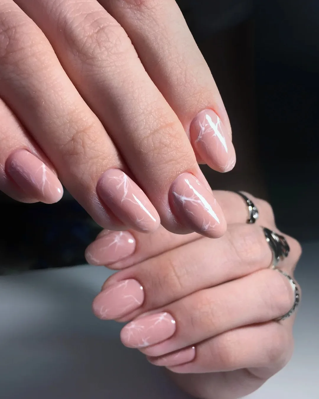 Nude almond gel nails